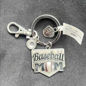 Ganz Baseball Mom Silver Keychain with white gem and baseball glove never worn